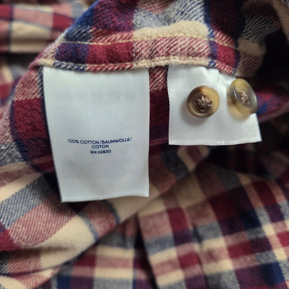 Lands End Mens Small Traditional Fit Plaid Flannel Shirt Burgundy Navy - Picture 7 of 8